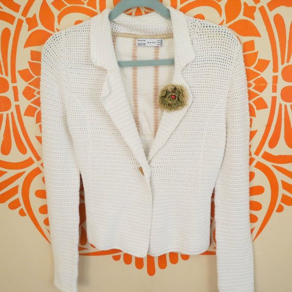 Zara Jackets & Blazers - Zara White Crocheted Blazer Jacket M